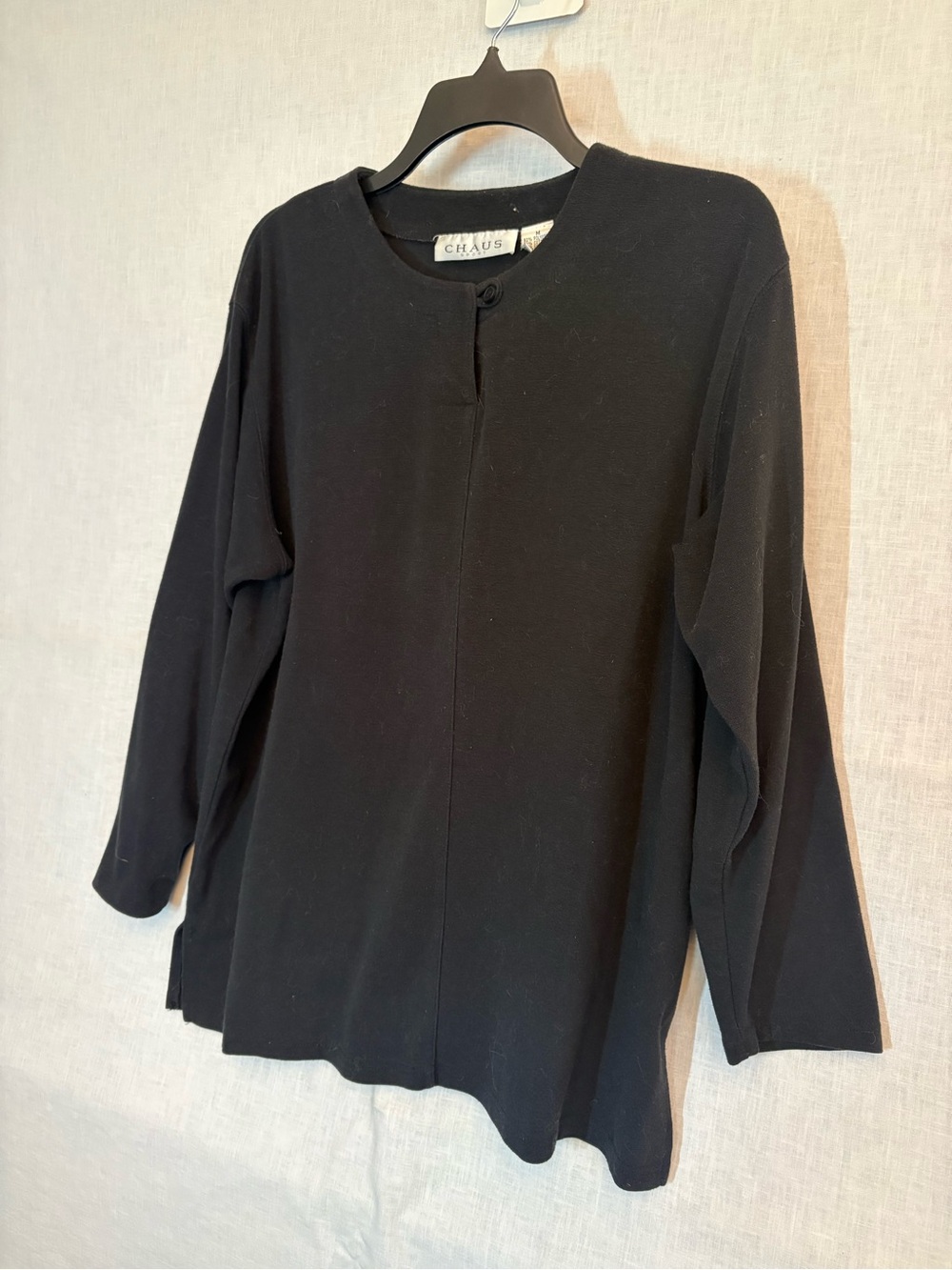 Chaus Black Long-Sleeve Button-Neck Top